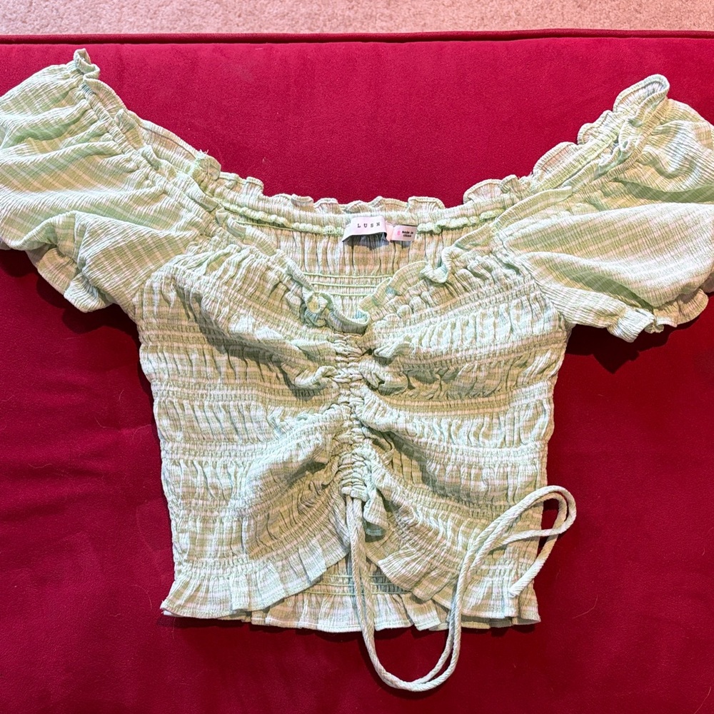 Lush Mint Green Ruched Off-Shoulder Crop Top